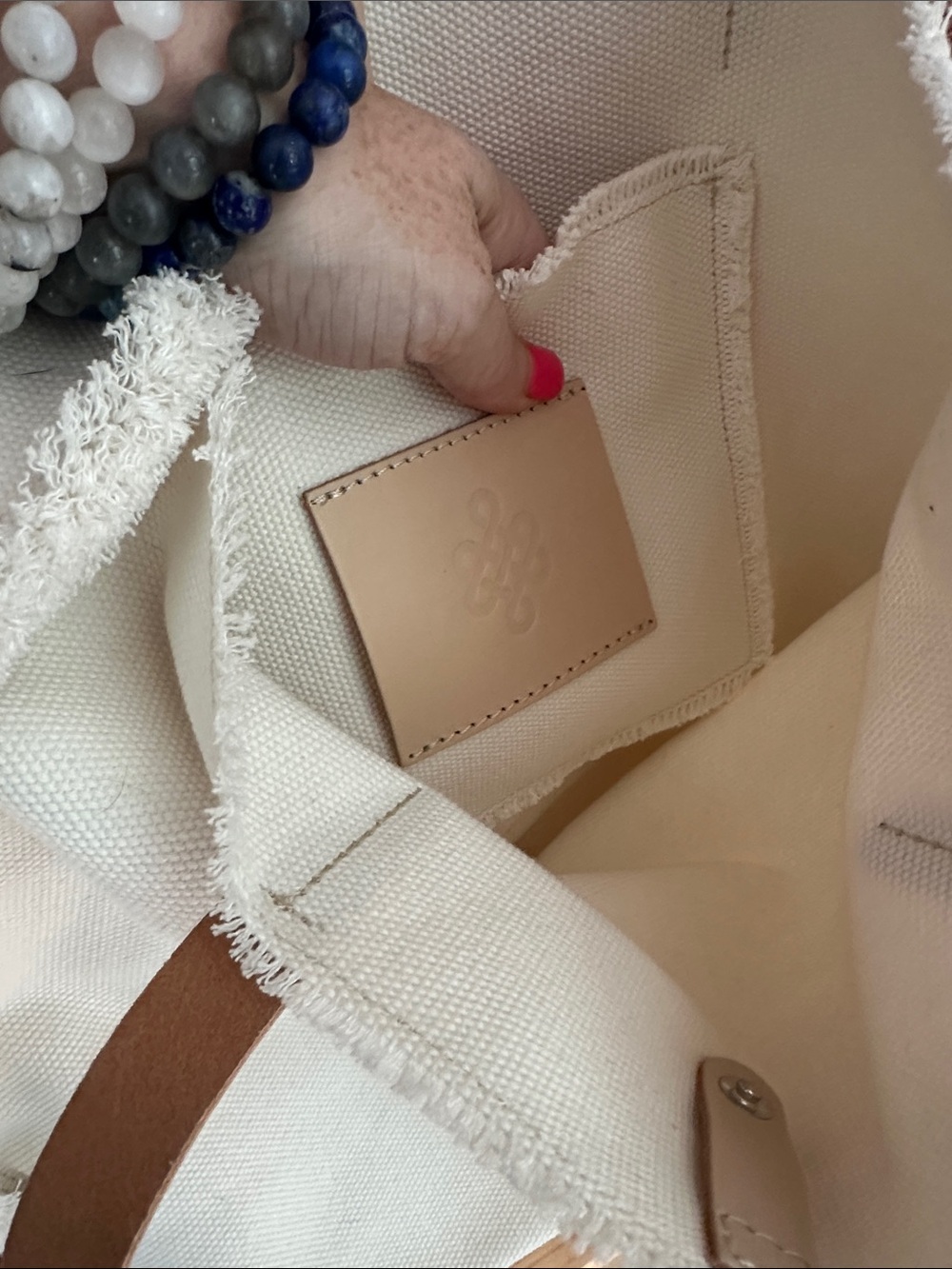 Jamie Young Cream Canvas Tote with Tan Leather Handles - Picture 3 of 9